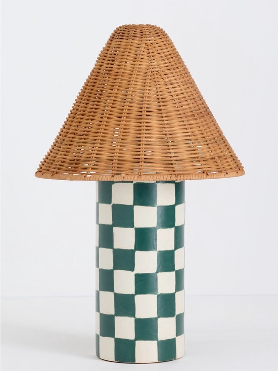 Anthropologie Other - Anthropologie Merve Kahraman Ceramic Checkered Rattan Table Lamp, Green